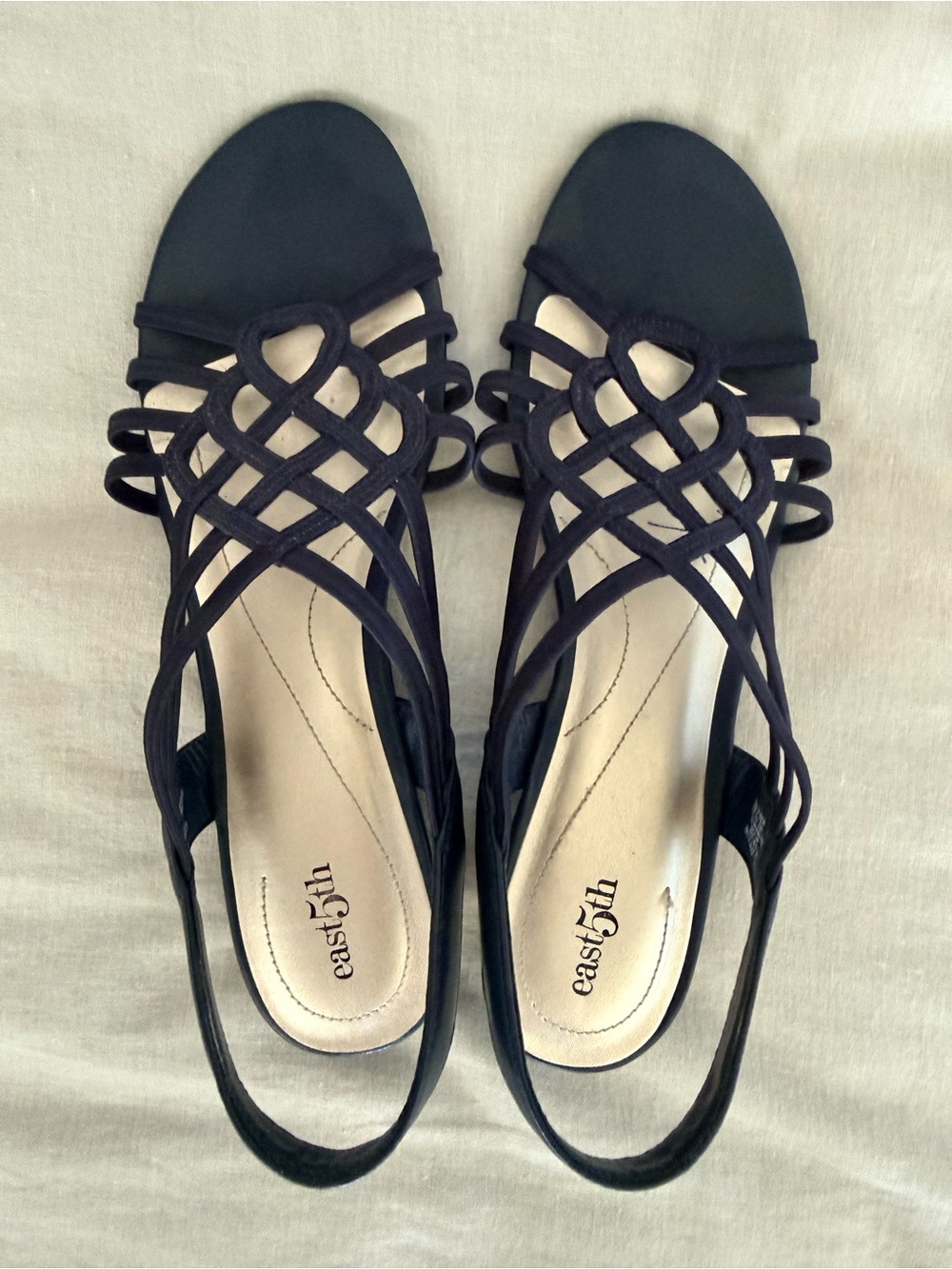 Elegant Navy Blue Strappy Women's Sandals | Elastic Strap | Size 10 - Picture 9 of 13